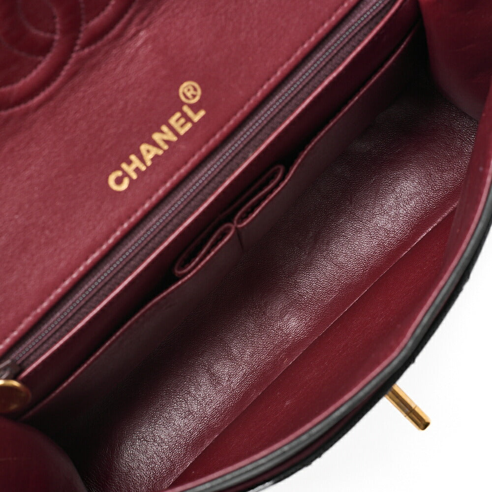 CHANEL Lambskin Matelasse Double Flap 25cm Square Chain Shoulder Black Gold-Tone Hardware, Pre-Owned