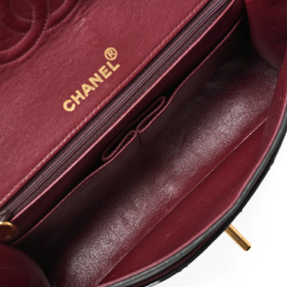 CHANEL Lambskin Matelasse Double Flap 25cm Square Chain Shoulder Black Gold-Tone Hardware, Pre-Owned