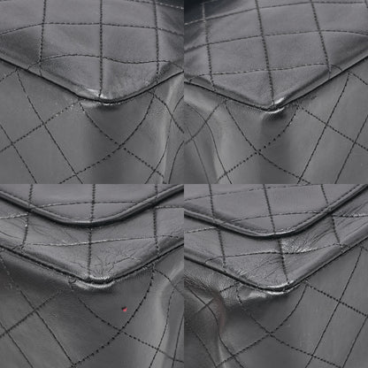 CHANEL Lambskin Matelasse Double Flap 25cm Square Chain Shoulder Black Gold-Tone Hardware, Pre-Owned