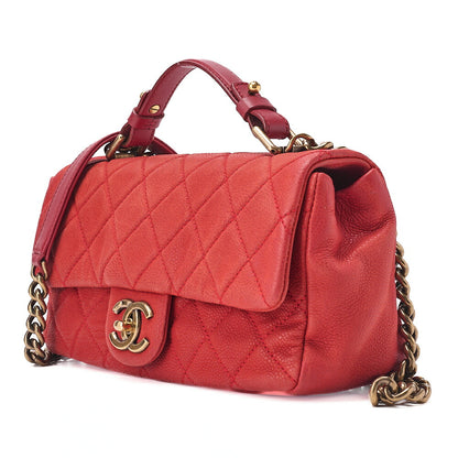 CHANEL Caviar Skin Matelasse Single 2-way Chain Shoulder Red Gold-Tone Hardware, Pre-Owned