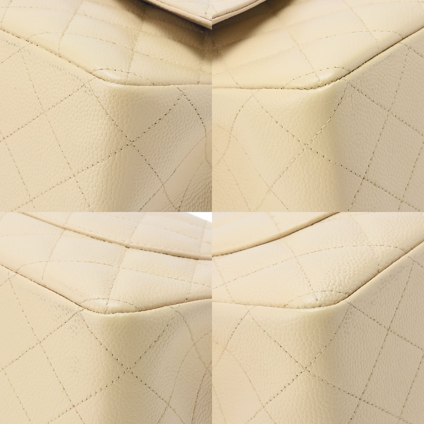 シャネル キャビアスキン デカマトラッセ30cm ダブルフラップ チェーンショルダーバッグ ベージュ ゴールド金具 中古品