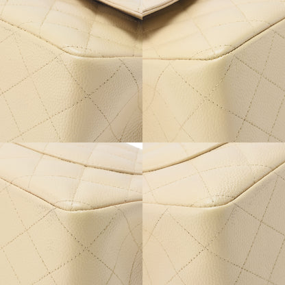 シャネル キャビアスキン デカマトラッセ30cm ダブルフラップ チェーンショルダーバッグ ベージュ ゴールド金具 中古品