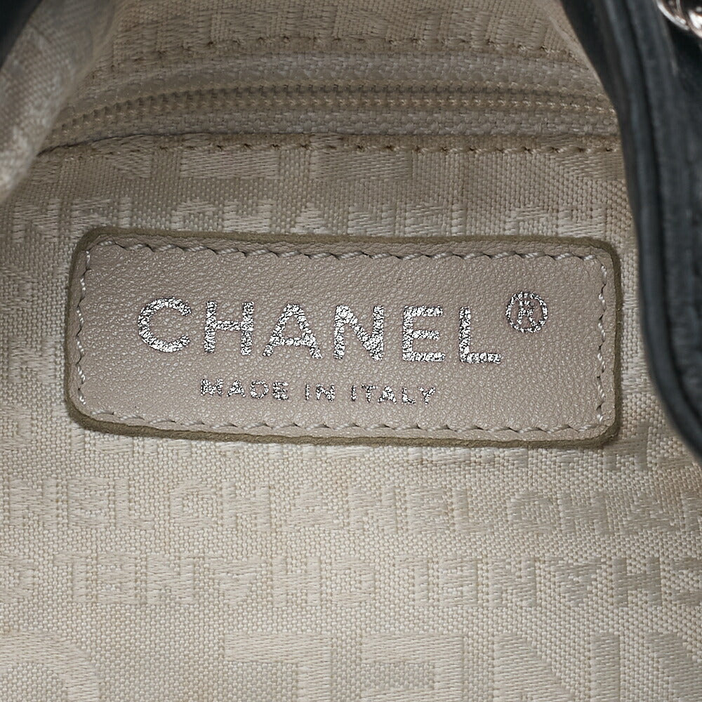 CHANEL Lambskin Wild Stitch Coco Charm Drawstring Chain Shoulder Black Silver-Tone Hardware, Pre-Owned