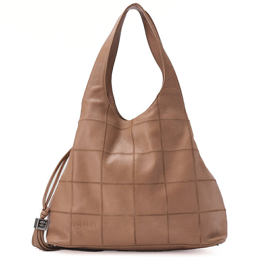 CHANEL Shoulder Bag Tote Bag Chocolate Bar Fringe Caviar Skin Beige Silver-Tone Hardware, Pre-Owned