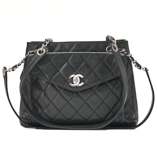 CHANEL Matelasse Outside Flap Shoulder Bag Caviar Skin Black (Silver Fittings) Women's Bag High Brand [Used] [Free Shipping]