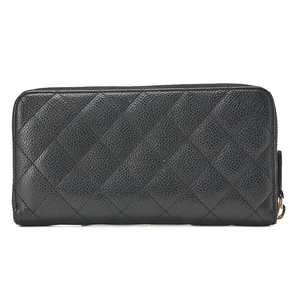 CHANEL Matelasse Round Long Wallet Caviar Skin Black Gold-Tone Hardware, Pre-Owned