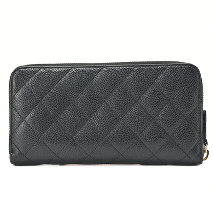 CHANEL Matelasse Round Long Wallet Caviar Skin Black Gold-Tone Hardware, Pre-Owned