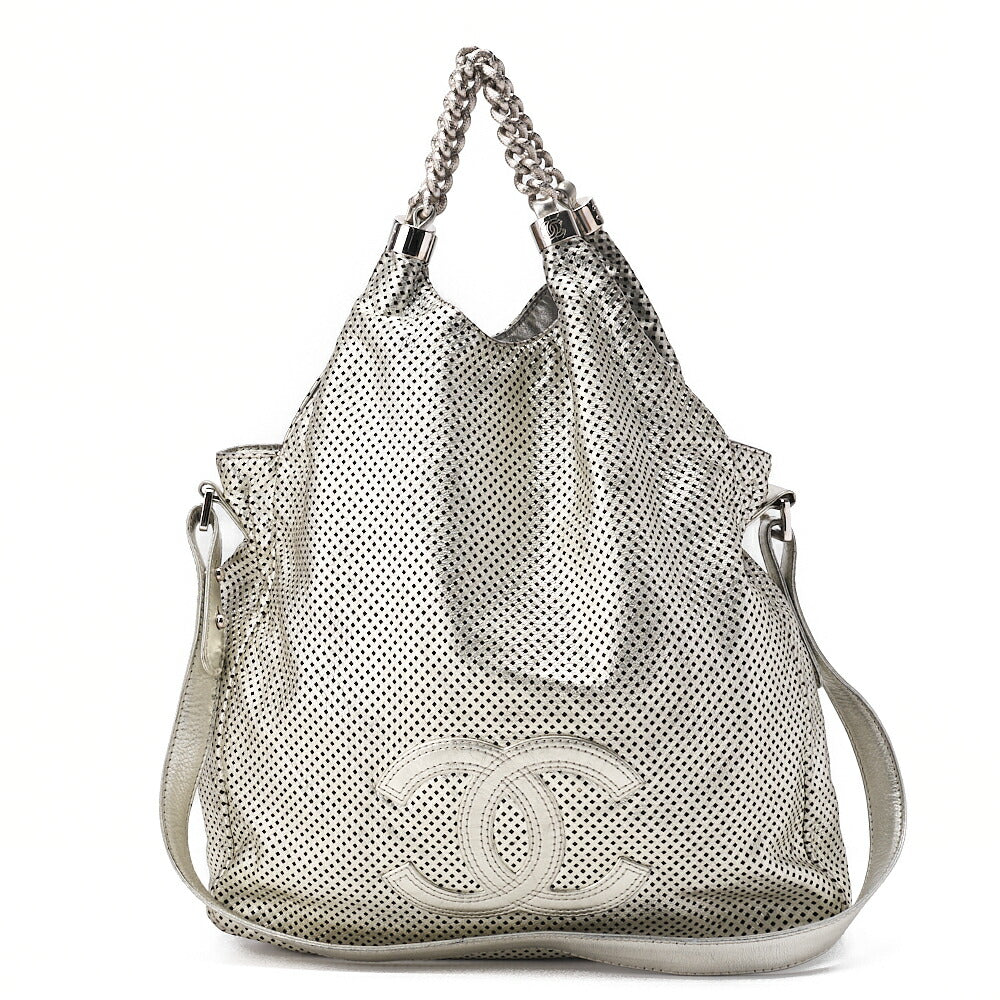 CHANEL Cocomark Perforated 2-way Chain Shoulder Bag Leather Silver-Tone Hardware, Pre-Owned