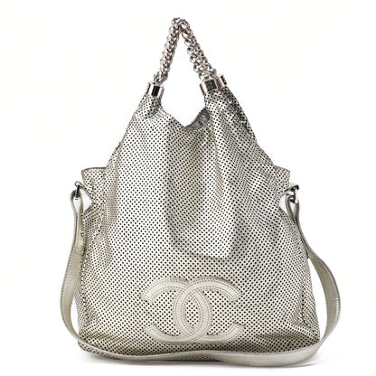 CHANEL Cocomark Perforated 2-way Chain Shoulder Bag Leather Silver-Tone Hardware, Pre-Owned