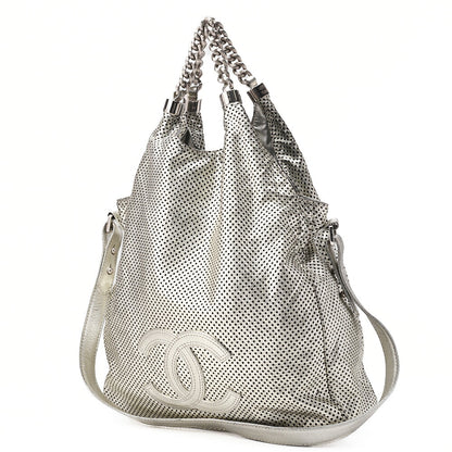 CHANEL Cocomark Perforated 2-way Chain Shoulder Bag Leather Silver-Tone Hardware, Pre-Owned