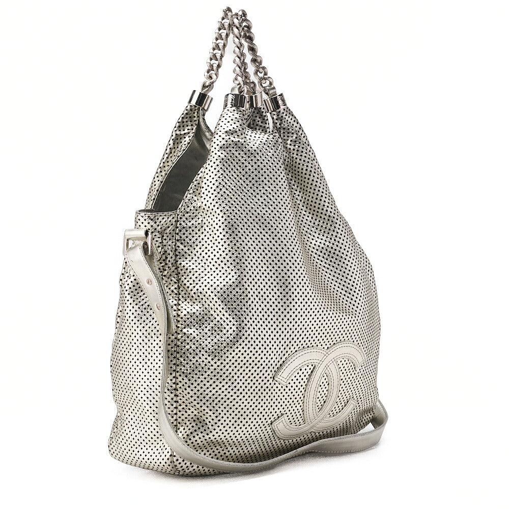 CHANEL Cocomark Perforated 2-way Chain Shoulder Bag Leather Silver-Tone Hardware, Pre-Owned