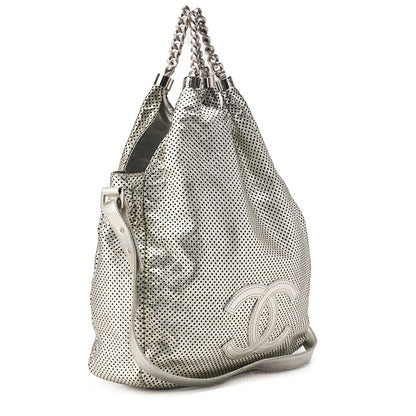 CHANEL Cocomark Perforated 2-way Chain Shoulder Bag Leather Silver-Tone Hardware, Pre-Owned