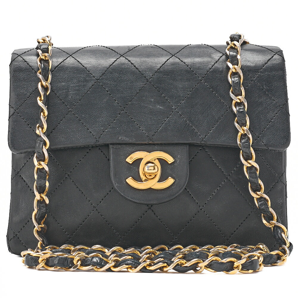 CHANEL Chain Shoulder Bag Mini Matelasse Turnlock Lambskin Black Single Flap Gold-Tone Hardware, Pre-Owned