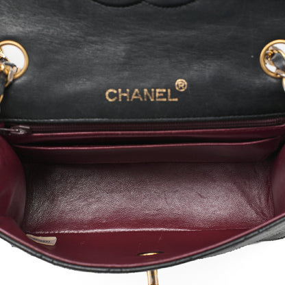 CHANEL Chain Shoulder Bag Mini Matelasse Turnlock Lambskin Black Single Flap Gold-Tone Hardware, Pre-Owned