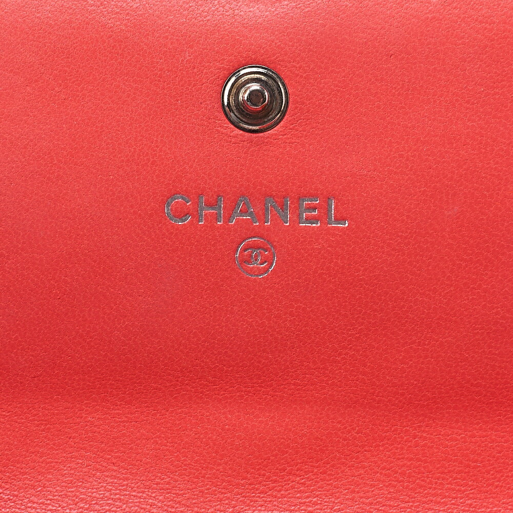 CHANEL Lambskin Camellia Coco Mark Bi-Fold Long Wallet Coral Pink Silver-Tone Hardware, Pre-Owned