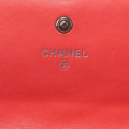 CHANEL Lambskin Camellia Coco Mark Bi-Fold Long Wallet Coral Pink Silver-Tone Hardware, Pre-Owned