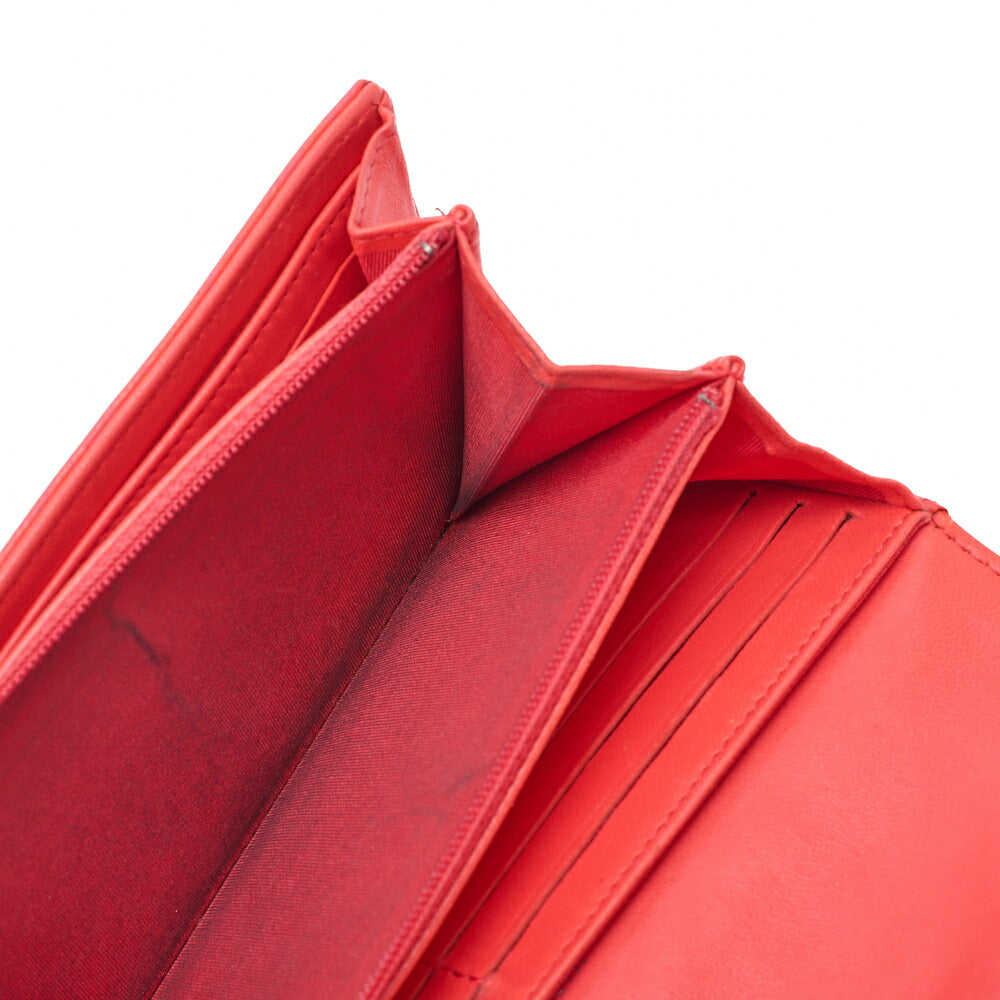 CHANEL Lambskin Camellia Coco Mark Bi-Fold Long Wallet Coral Pink Silver-Tone Hardware, Pre-Owned