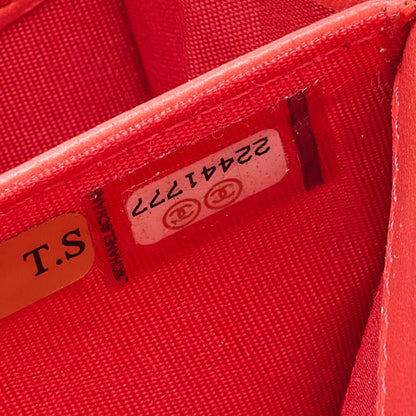 CHANEL Lambskin Camellia Coco Mark Bi-Fold Long Wallet Coral Pink Silver-Tone Hardware, Pre-Owned