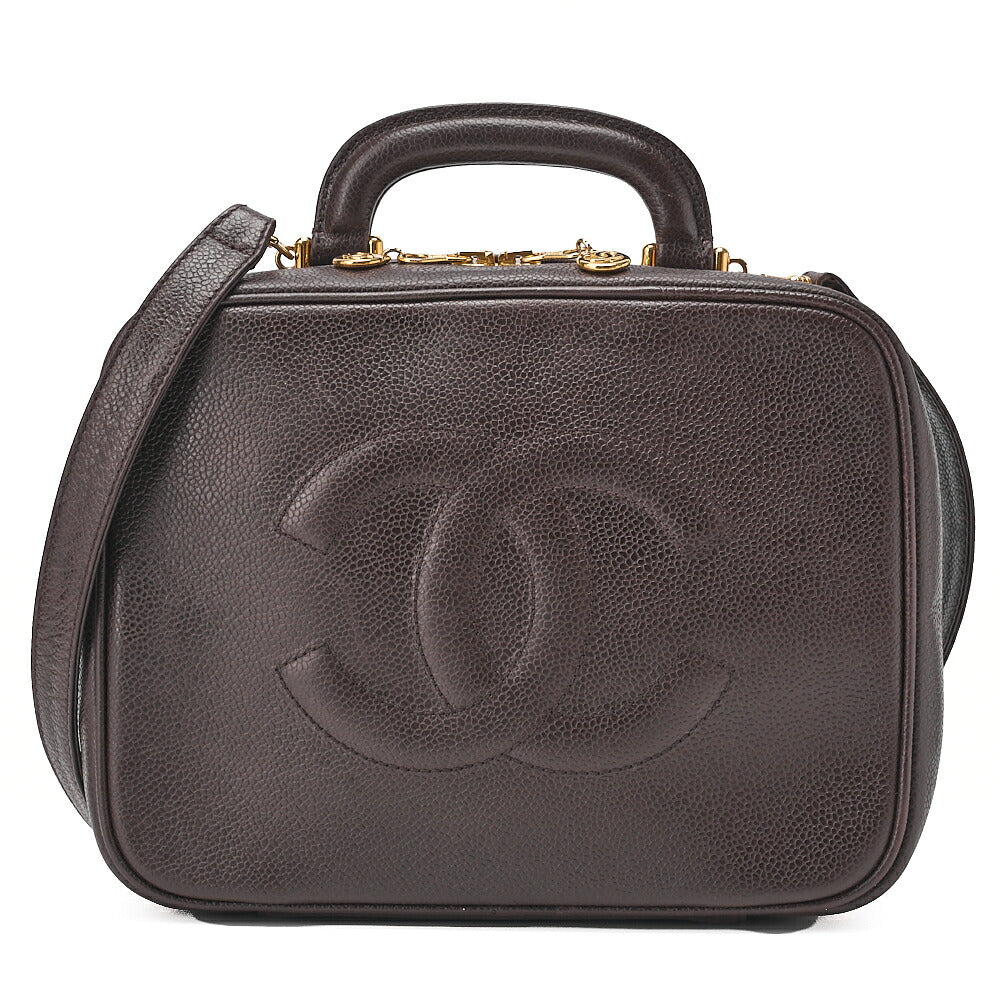 CHANEL Shoulder Bag Coco Mark Vanity 2way Caviar Skin Brown Gold-Tone Hardware, Pre-Owned
