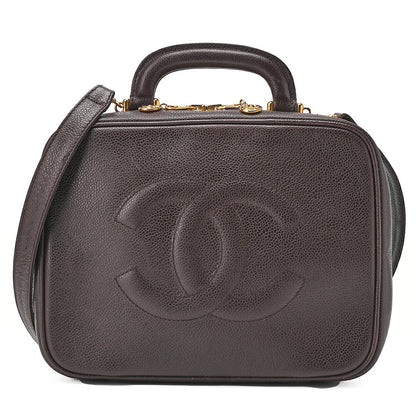 CHANEL Shoulder Bag Coco Mark Vanity 2way Caviar Skin Brown Gold-Tone Hardware, Pre-Owned