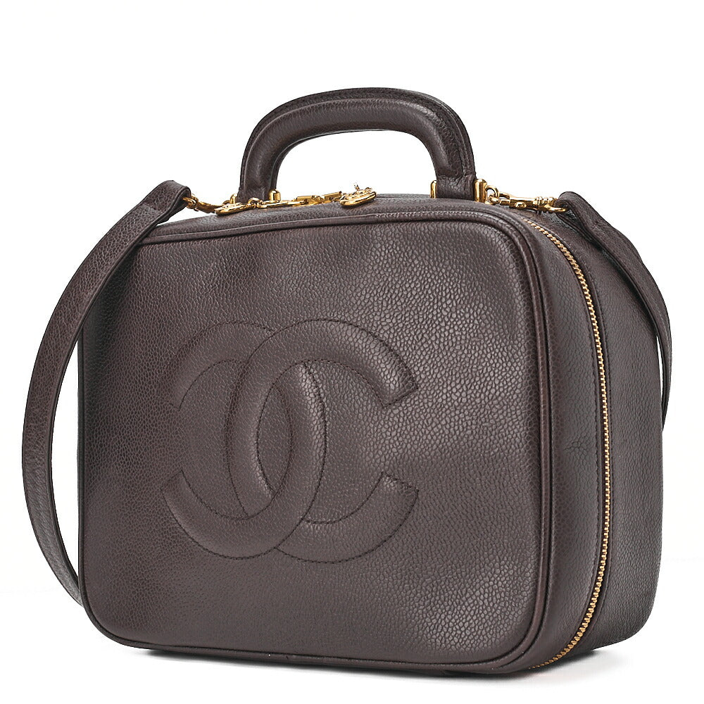 CHANEL Shoulder Bag Coco Mark Vanity 2way Caviar Skin Brown Gold-Tone Hardware, Pre-Owned