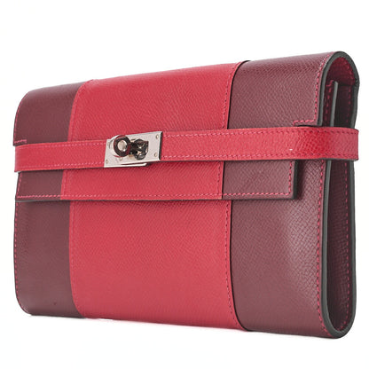 HERMES Kelly Wallet Epson 2-Fold Long Wallet Ethane x Rouge Silver-Tone Hardware, Pre-Owned