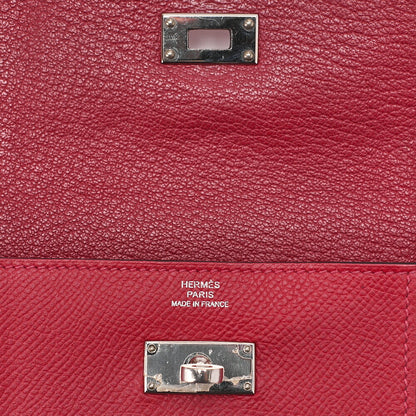 HERMES Kelly Wallet Epson 2-Fold Long Wallet Ethane x Rouge Silver-Tone Hardware, Pre-Owned