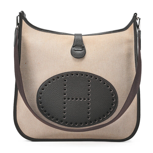 HERMES Evelyn GM 1 Anne Shoulder Bag Toir Sue x Calf Natural x Brown Silver-Tone Hardware, Pre-Owned