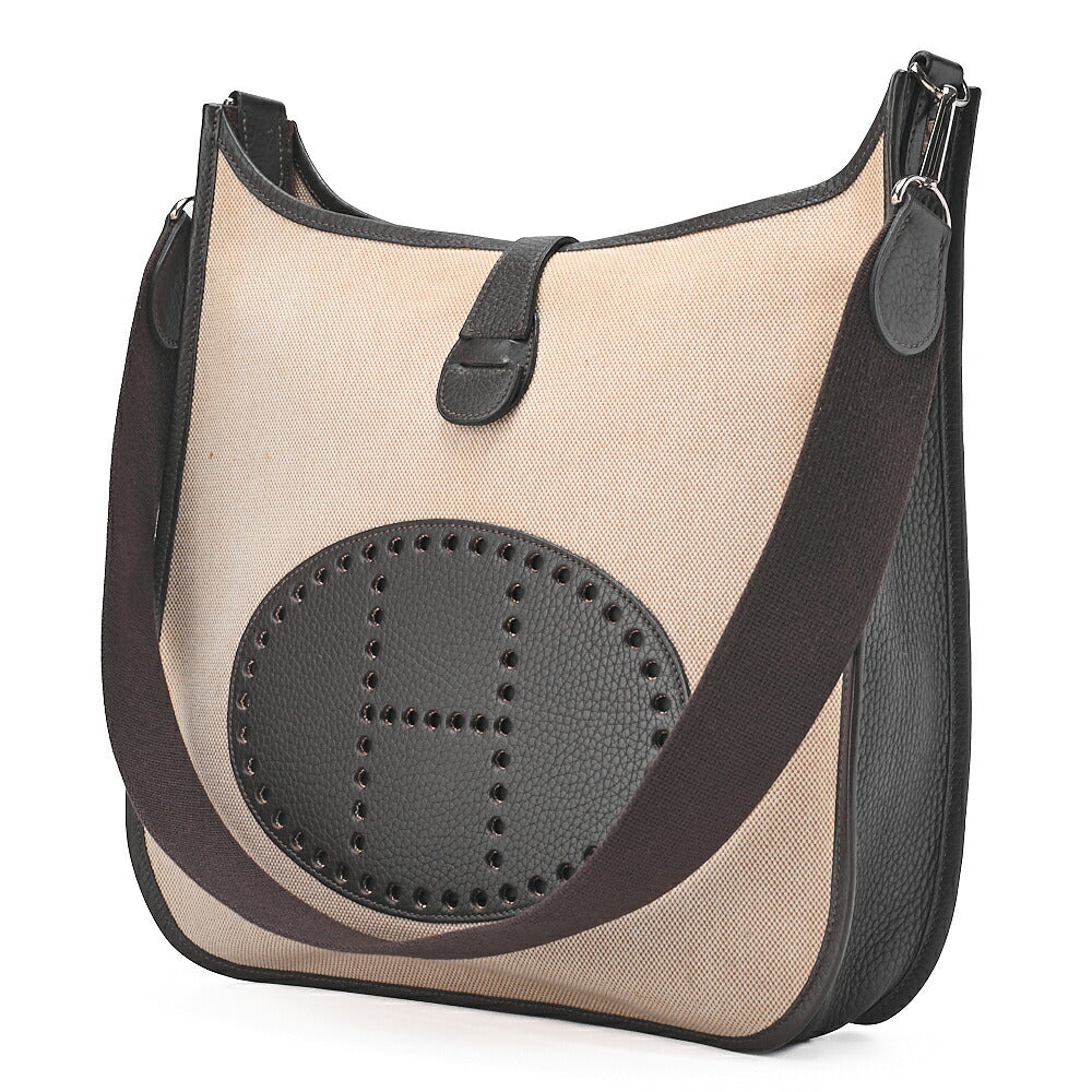 HERMES Evelyn GM 1 Anne Shoulder Bag Toir Sue x Calf Natural x Brown Silver-Tone Hardware, Pre-Owned