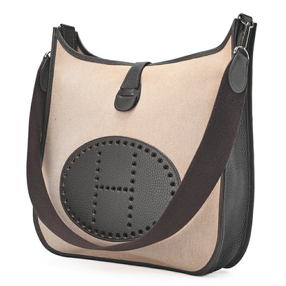 HERMES Evelyn GM 1 Anne Shoulder Bag Toir Sue x Calf Natural x Brown Silver-Tone Hardware, Pre-Owned