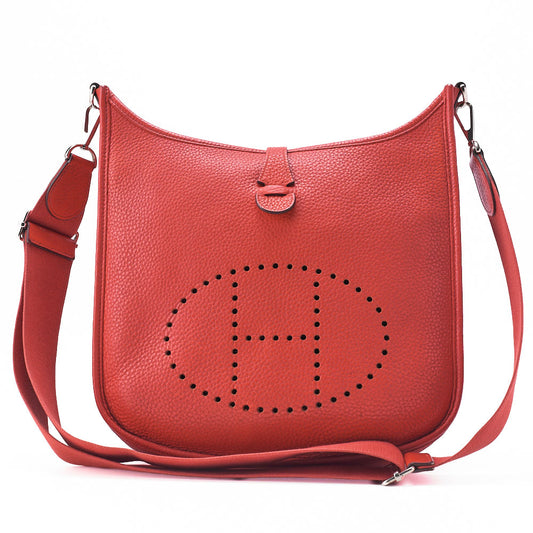 HERMES Evelyn PM 3 Trois Trois Tryon Cl?mence Shoulder Bag Rouge Silver-Tone Hardware, Pre-Owned
