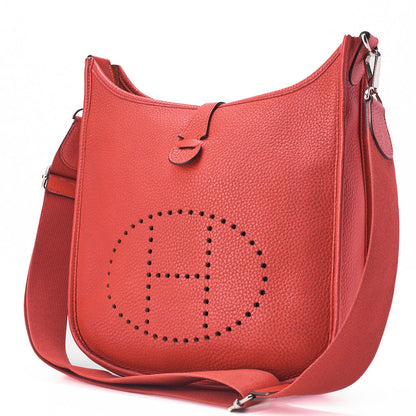 HERMES Evelyn PM 3 Trois Trois Tryon Cl?mence Shoulder Bag Rouge Silver-Tone Hardware, Pre-Owned
