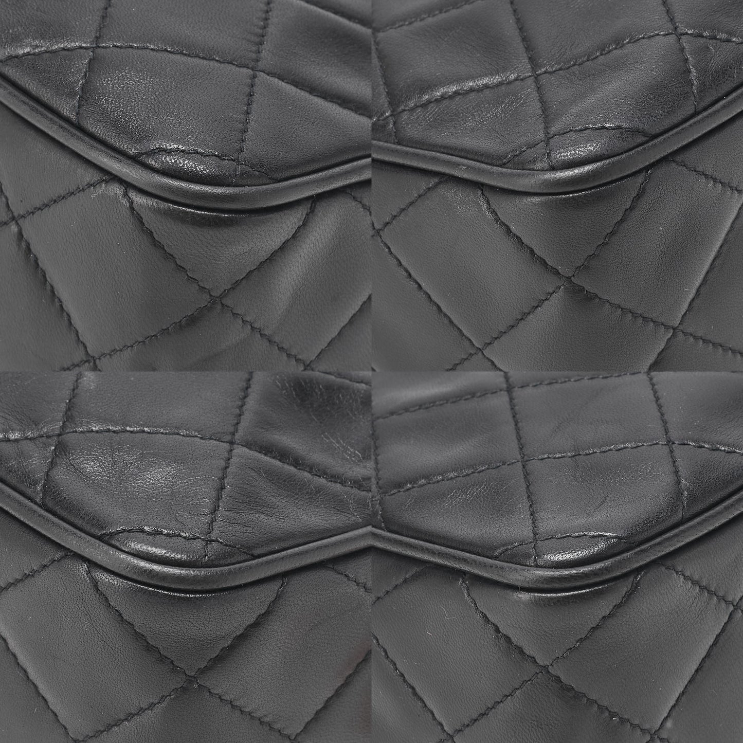 CHANEL Lambskin Matelasse Half Moon Logo Charm Chain Shoulder Black Gold-Tone Hardware, Pre-Owned