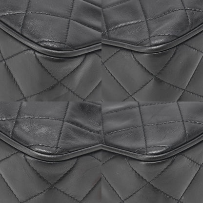 CHANEL Lambskin Matelasse Half Moon Logo Charm Chain Shoulder Black Gold-Tone Hardware, Pre-Owned