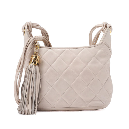 CHANEL Matelasse Coco Mark with Fringe Chain Shoulder Lambskin Ivory Gold-Tone Hardware, Pre-Owned