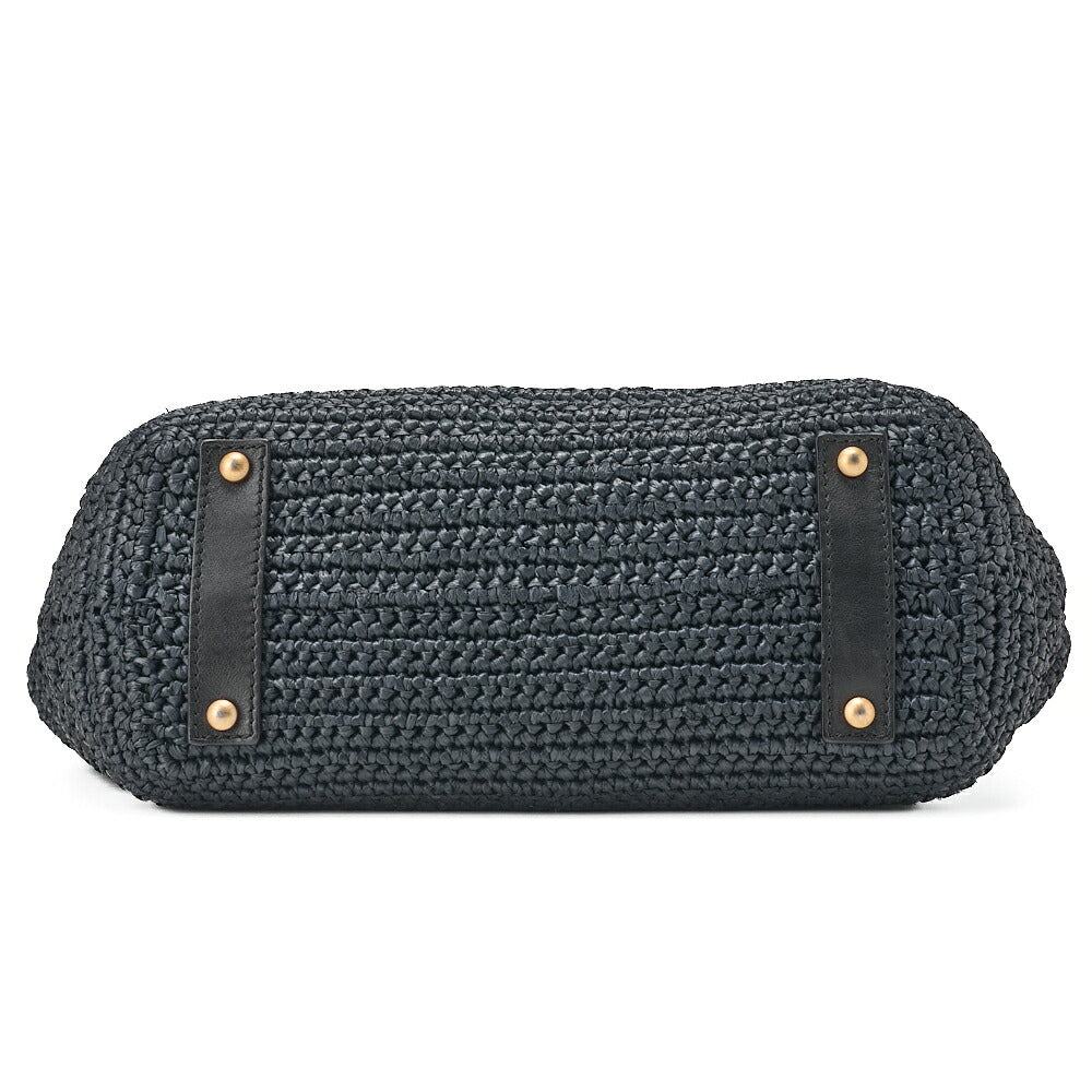 CHANEL Coco Mark Raffia x Leather Chain Tote Bag Turnlock Black Gold-Tone Hardware, Pre-Owned