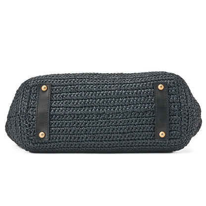 CHANEL Coco Mark Raffia x Leather Chain Tote Bag Turnlock Black Gold-Tone Hardware, Pre-Owned