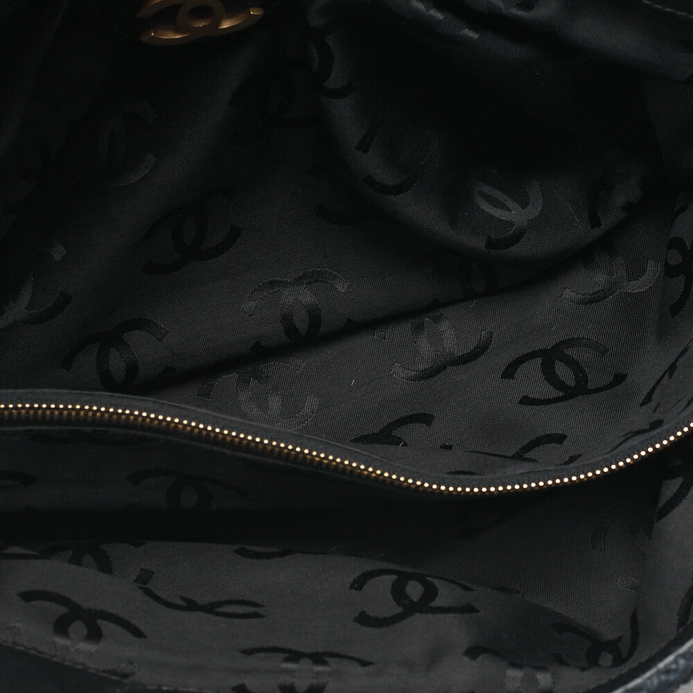 CHANEL Coco Mark Raffia x Leather Chain Tote Bag Turnlock Black Gold-Tone Hardware, Pre-Owned