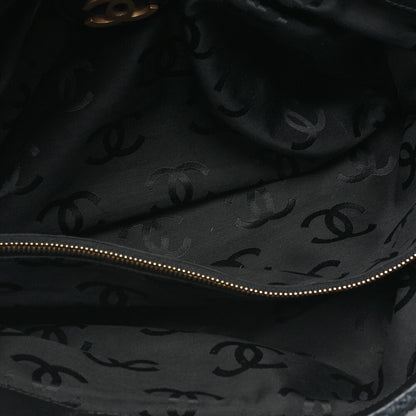 CHANEL Coco Mark Raffia x Leather Chain Tote Bag Turnlock Black Gold-Tone Hardware, Pre-Owned