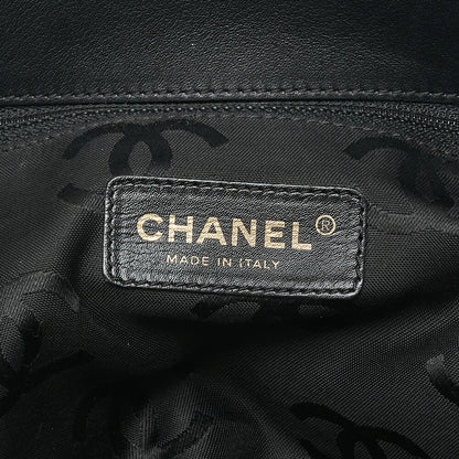 CHANEL Coco Mark Raffia x Leather Chain Tote Bag Turnlock Black Gold-Tone Hardware, Pre-Owned