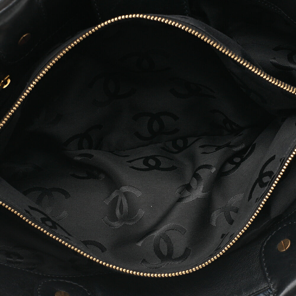 CHANEL Coco Mark Raffia x Leather Chain Tote Bag Turnlock Black Gold-Tone Hardware, Pre-Owned