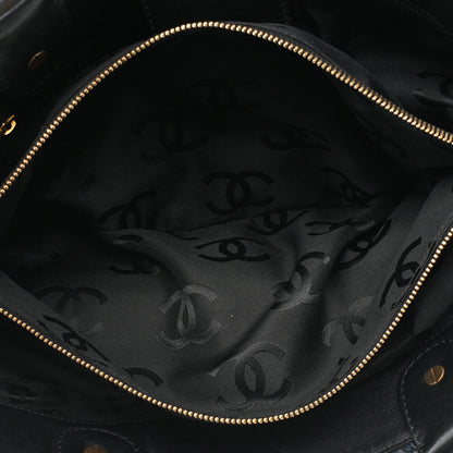 CHANEL Coco Mark Raffia x Leather Chain Tote Bag Turnlock Black Gold-Tone Hardware, Pre-Owned