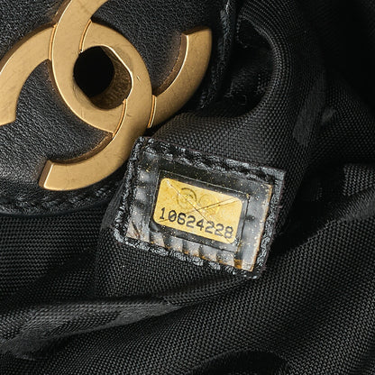 CHANEL Coco Mark Raffia x Leather Chain Tote Bag Turnlock Black Gold-Tone Hardware, Pre-Owned