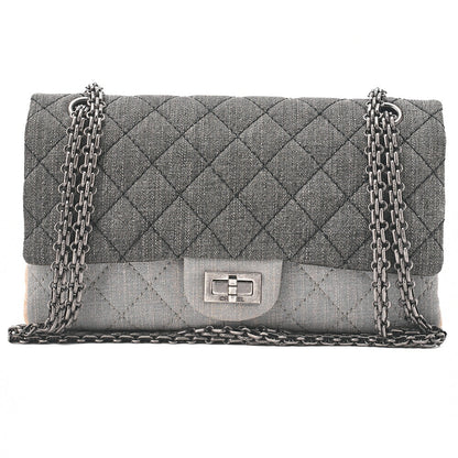 CHANEL Denim Double Flap 2.55 Matelasse Chain Shoulder Grey X Beige Silver-Tone Hardware, Pre-Owned