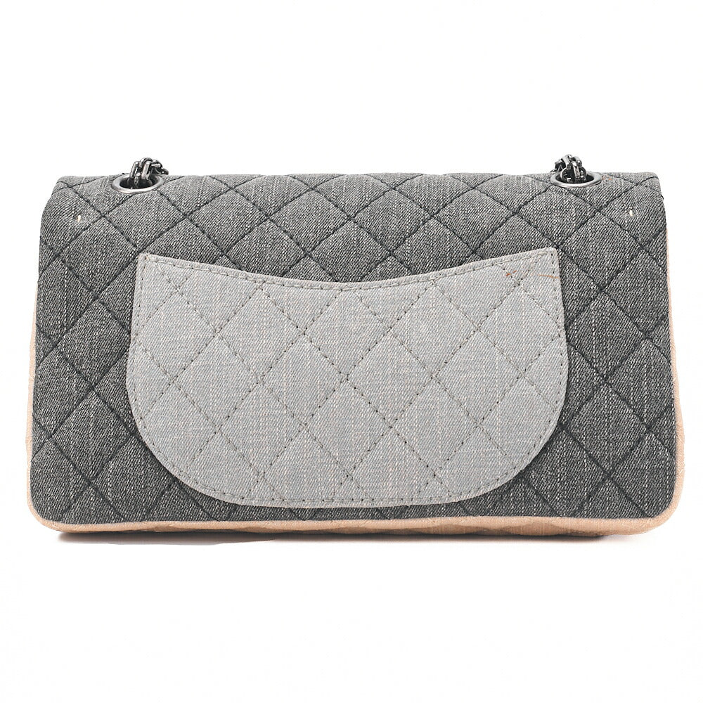 CHANEL Denim Double Flap 2.55 Matelasse Chain Shoulder Grey X Beige Silver-Tone Hardware, Pre-Owned