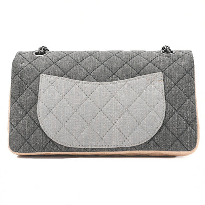 CHANEL Denim Double Flap 2.55 Matelasse Chain Shoulder Grey X Beige Silver-Tone Hardware, Pre-Owned