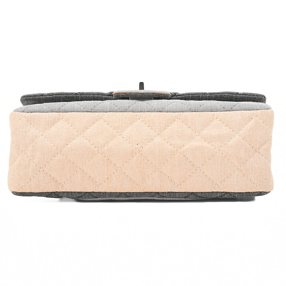 CHANEL Denim Double Flap 2.55 Matelasse Chain Shoulder Grey X Beige Silver-Tone Hardware, Pre-Owned