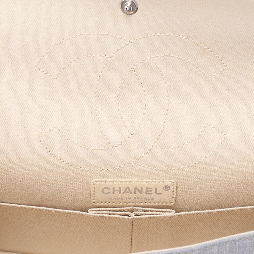 CHANEL Denim Double Flap 2.55 Matelasse Chain Shoulder Grey X Beige Silver-Tone Hardware, Pre-Owned
