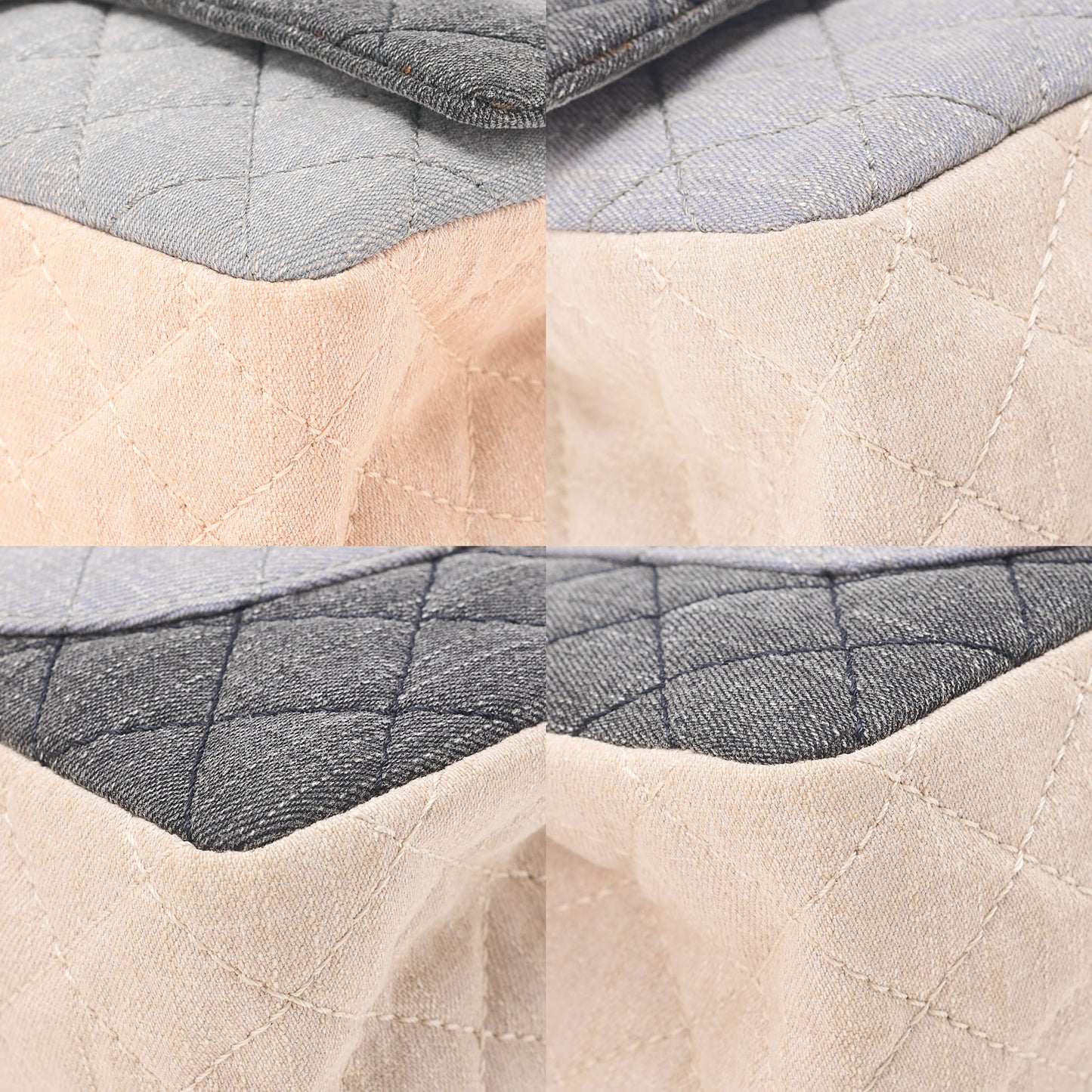 CHANEL Denim Double Flap 2.55 Matelasse Chain Shoulder Grey X Beige Silver-Tone Hardware, Pre-Owned