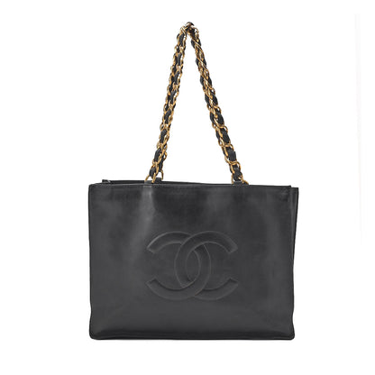 CHANEL Lambskin Big Coco Mark Giant Chain Tote Black Gold-Tone Hardware, Pre-Owned